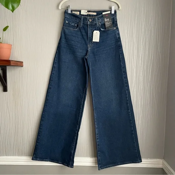 LEVIS Jeans Wide Leg NWT High Rise 728 Premium Woodstock Dark Wash Blue Size 27 - Picture 4 of 16